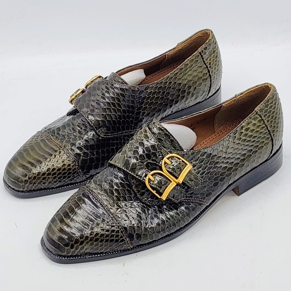 Giorgio Brutini Vintage Snakeskin Double Monk Strap Shoes Olive Green 6.5M 8.5W main image 7